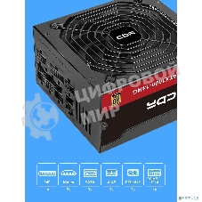 Блок питания CBR ATX 1000W 80+ Gold, Full Modular, DC-DC, APFC, 24pin, 1*PCIE5.1(12+4pin), 2*8-pin(4+4P), 3*6+2pin, 3*SATA, 5*IDE, 14cm fan, 1.5м кабель питания, черный [PSU-ATX1000-14MG] BOX