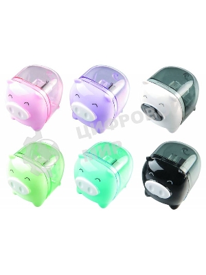 Точилка для карандашей ручная Deli Piggy E0557, 1 отверстие, пластик, ассорти, дисплей