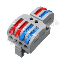 Клемма СМК Rexant 2х2D проходная разветвительная 2 полюса на DIN-рейку (0,08-4 мм²) (1 ввод, 2 вывода на полюс) серый (25 шт/уп)