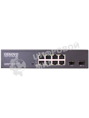 Коммутатор Osnovo Гигабитный PoE коммутатор на 10 портов, 8 *10/100/1000 Base-T PoE, 2*SFP 1000 Base-T, PoE на порт до 30W, суммарно до 150W