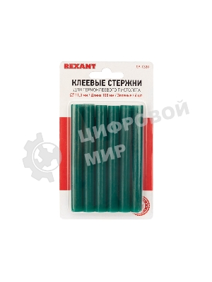 Клеевые стержни Rexant, Ø11 мм, 100 мм, зеленые, 6 шт., блистер