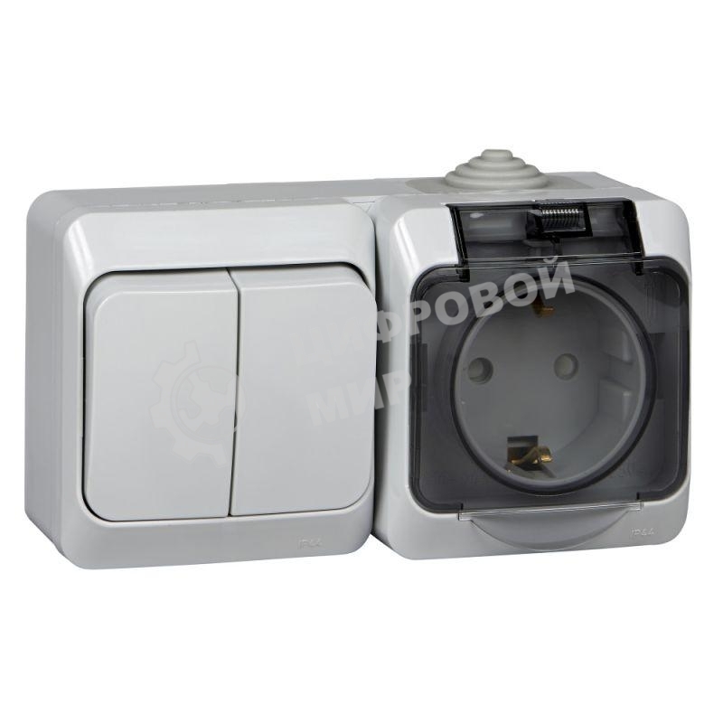 Блок ОП Этюд (2-кл. выкл. + евророз. защ. шторки) IP44 сер. SchE