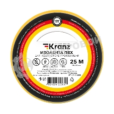 Изолента ПВХ Kranz 0.13х19 мм, 25 м, желтая (5 шт./уп.)