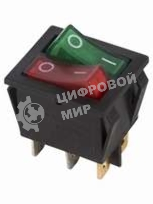 Выключатель клавишный Rexant 250V 15А (6с) ON-OFF красный/зеленый с подсветкой двойной