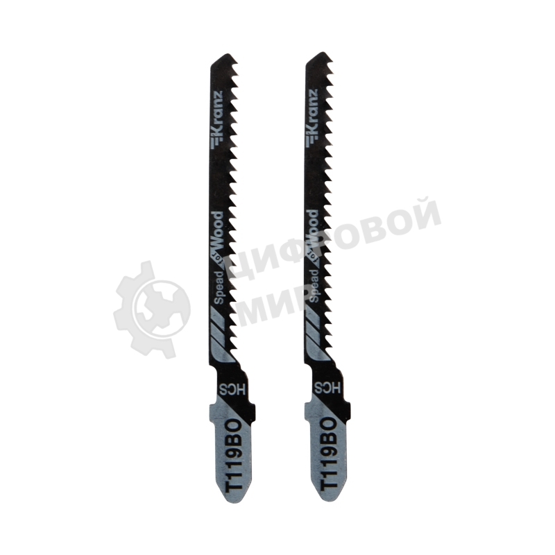 Пилка для электролобзика по оргстеклу Kranz T119BO 76 мм 12 зубьев на дюйм 4-20 мм фигурный рез (2 шт./уп.)