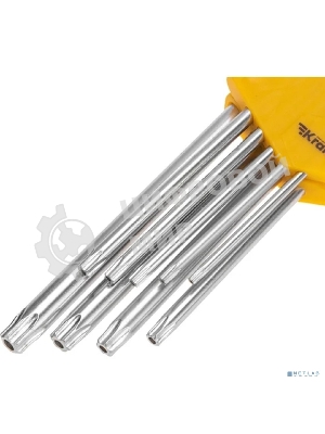 Набор ключей имбусовых Tamper-Torx Kranz 9 шт., ТТ10-ТТ50, закаленные, удлиненные, никель