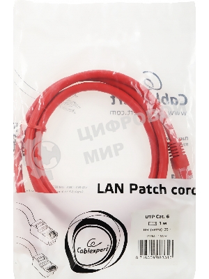 Патч-корд UTP Cablexpert cat.6, 1м, литой, многожильный, красный