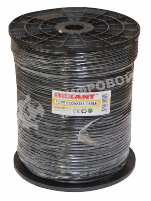 Кабель коаксиальный Rexant RG-6U, 75 Ом, CCS/Al/Al, 64%, бухта 305 м, черный OUTDOOR
