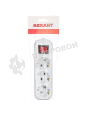 Колодка Rexant 3 гнезда с кнопкой c заземлением