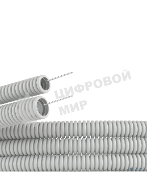 Труба гофрированная ПВХ d25 мм с протяж. сер. (уп. 25 м) ДКС 9192525