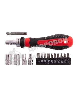 Отвертка реверсивная Matrix с набором бит и насадок торцевых, CrV,1/4