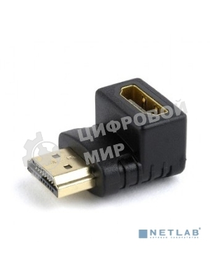 Переходник Cablexpert HDMI-HDMI 19F/19M, угловойсоединитель 90 градусов, золотые разъемы (A-HDMI90-FML)
