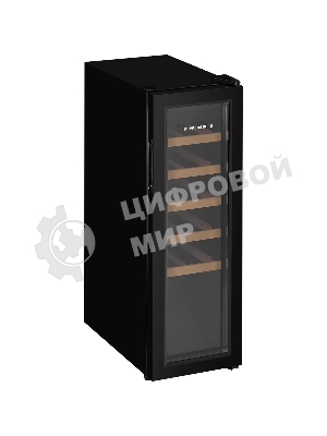 Винный шкаф Kuppersberg RSW 81, отдельностоящий, High-Tech, объем 45 л, вместимость 12 бутылок, диапазон температуры 5-20 градусов, механическое открытие двери, 5 полок из бука, LCD дисплей, уровень шума 38 дБ, черный
