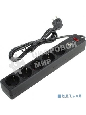 Сетевой фильтрSmartbuy SBSP-18U-K с USB, 10А, 2 200 Вт, 5 розеток, длина 1,8 м, черный (SBSP-18U-K)/45