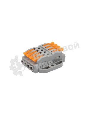 Клемма СМК Rexant проходная 4 полюса, с монтажной площадкой (0,08-4 мм²), серый (блистер 5 шт./уп.)