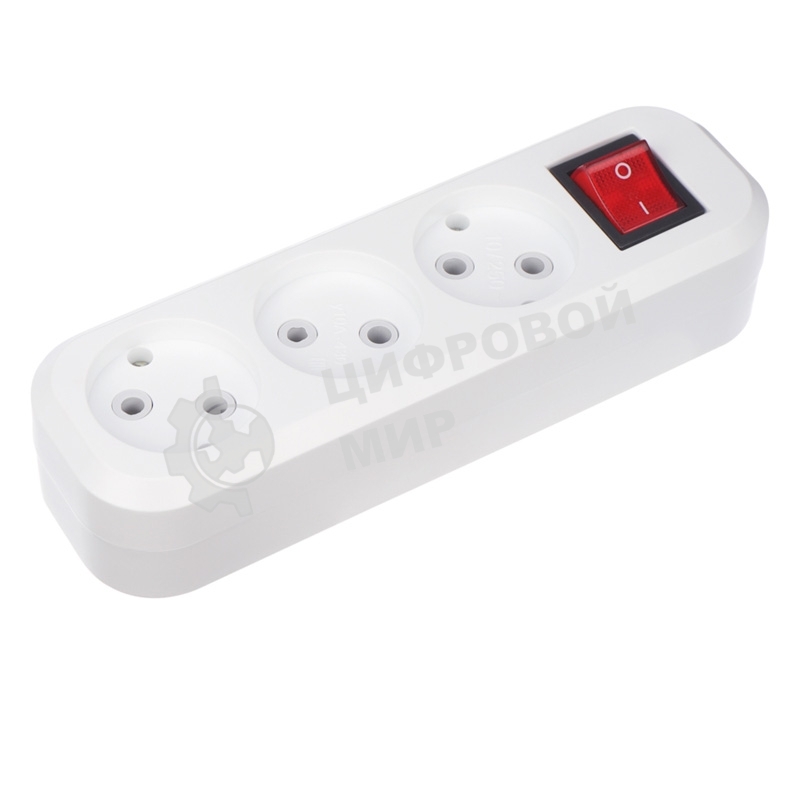 Колодка Rexant 3 гнезда с кнопкой без заземления