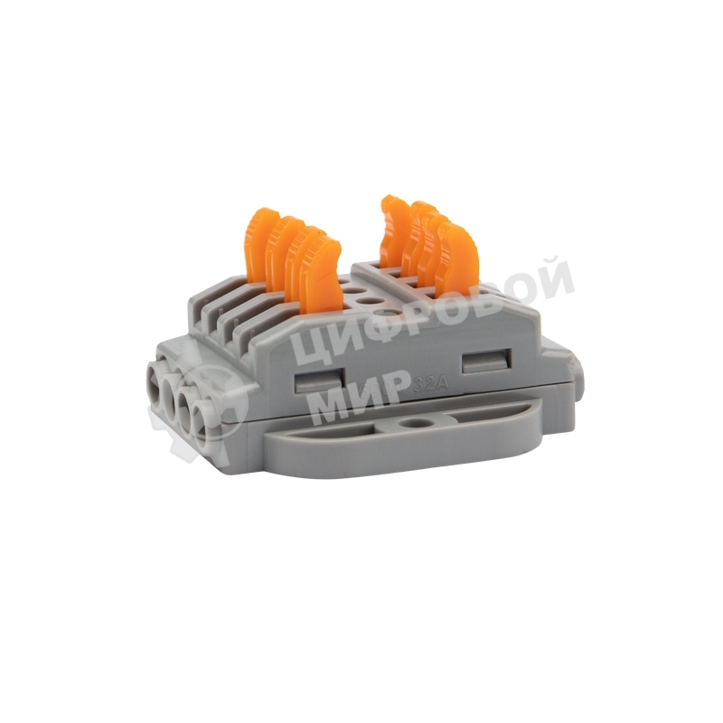 Клемма СМК Rexant проходная 4 полюса, с монтажной площадкой (0,08-4 мм²), серый (блистер 5 шт./уп.)