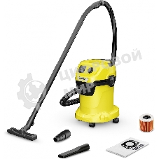 Строительный пылесос Karcher WD 3 P V-17/4/20 желтый, 1000 Вт, уборка сухая/сбор воды, пылесборник мешок/контейнер, 17 л