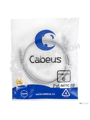 Патч-корд Cabeus, cat.6, неэкр., U/UTP, RJ45/RJ45, LSZH, AWG24, 1м, серый