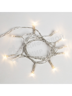 Гирлянда светодиодная Neon-night универсальная 10 LED, 1,2 метра, прозрачный ПВХ, теплое белое свечение, батарейки 2хАА