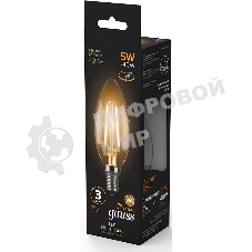 Лампа светодиодная филаментная Gauss 5Вт цок.: E14 свеча 220B 2700K св. свеч. бел.теп. C37 (упак.: 10 шт) (103801105)