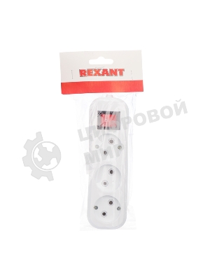 Колодка Rexant 3 гнезда с кнопкой без заземления