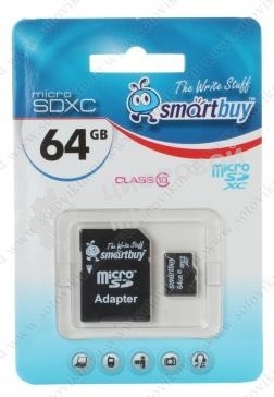 Флеш карта Smartbuy MicroSDHC 64Gb Class10 + адаптер(Флеш карта Smartbuy microSDHC 64Gb Class 10 SB64GbSDCL10-01 + adapter; SB64GbSDCL10-01; черный)