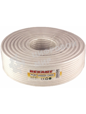 Кабель коаксиальный Rexant RG-6U, 75 Ом, CCS/Al/Al, 64%, бухта 100 м, белый