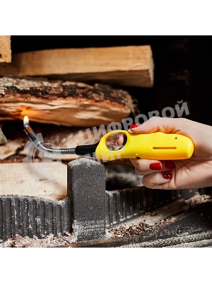 Бытовая газовая пьезозажигалка с классическим пламенем многоразовая (1 шт.) желтая СК-302W с гибким стержнем Сокол