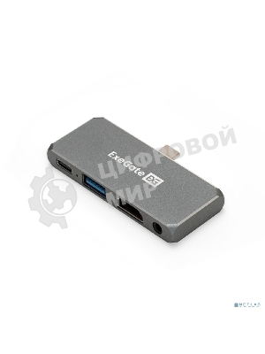 USB-концентратор 5-в-1 ExeGate DUB-31C/PD/HA (кабель-адаптер USB Type-C --> 1xUSB3.0 + Type-C DATA (480Mb/s) + PD 100W + HDMI 4K@30Hz + Audio, Plug&Play, подходит для iPad Pro и мобильных телефонов, серый)