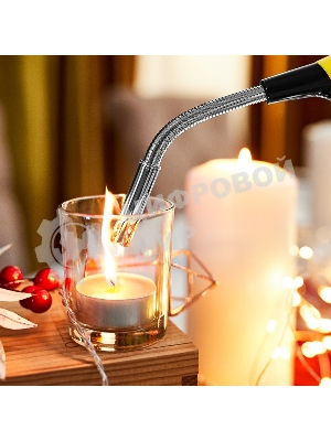 Бытовая газовая пьезозажигалка с классическим пламенем многоразовая (1 шт.) желтая СК-302W с гибким стержнем Сокол