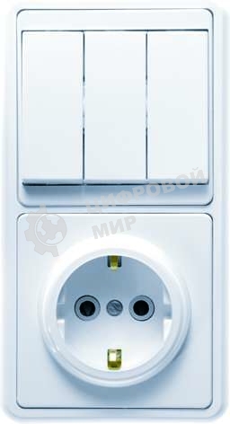 Блок Кунцево-Электро БКВР-033 Бэлла (3-кл. выкл. + розетка с заземл.) белый