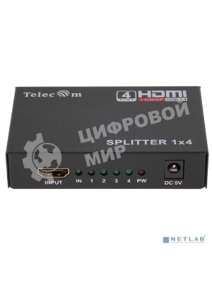 Разветвитель HDMI 1=>4 Telecom TTS5020, каскадируемый, 1.4v+3D