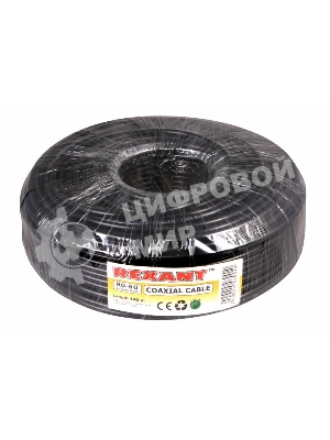 Кабель коаксиальный Rexant RG-6U, 75 Ом, CCS/Al/Al, 64%, бухта 100 м, черный OUTDOOR