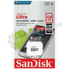 Флеш карта microSDXC 128GB SanDisk Ultra Class 10, UHS-I, R 100 МБ/с, SDSQUNR-128G-GN3MN адаптер на SD