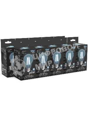 Лампа светодиодная филаментная Gauss Filament 18Вт цок.:E27 груша св.свеч.бел.нейт. (упак.:10шт)