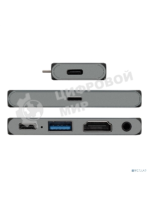 USB-концентратор 5-в-1 ExeGate DUB-31C/PD/HA (кабель-адаптер USB Type-C --> 1xUSB3.0 + Type-C DATA (480Mb/s) + PD 100W + HDMI 4K@30Hz + Audio, Plug&Play, подходит для iPad Pro и мобильных телефонов, серый)
