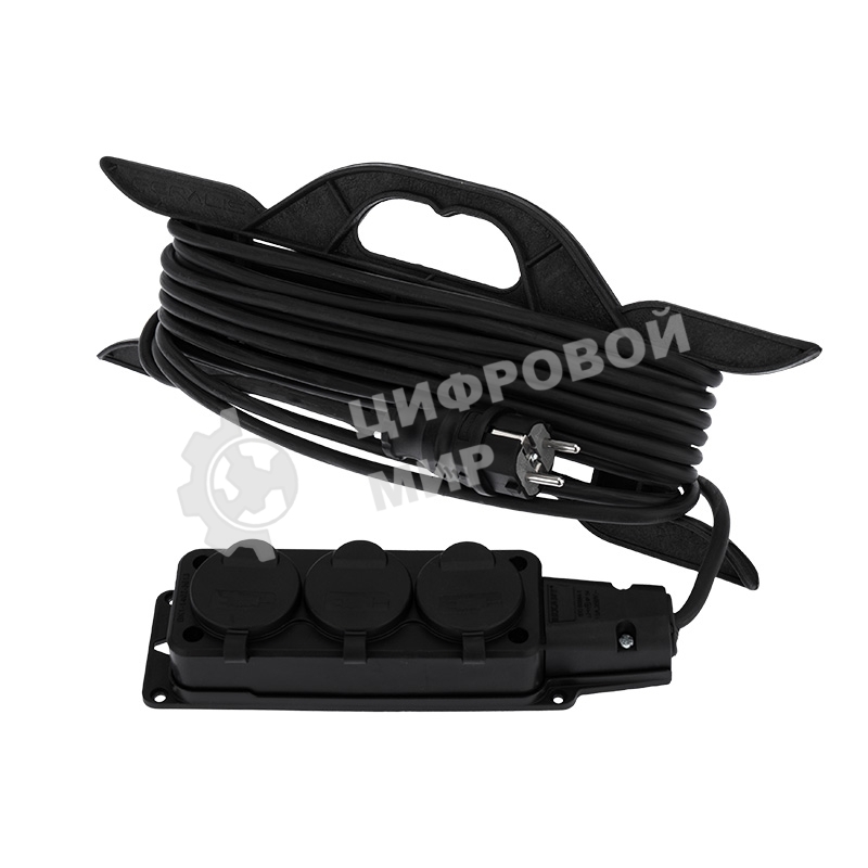 Удлинитель-шнур на рамке Rexant КГ 3х1.5, 10 м, 3 гнезда, морозостойкий, с/з, 16 А, 3500 Вт, IP44 (Сделано в России)