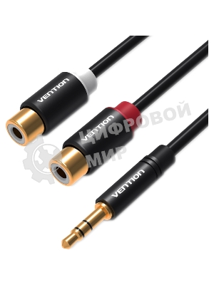 Переходник-разветвитель Vention гибкий Jack 3.5 мм M/2RCA F - 0.3 м черный