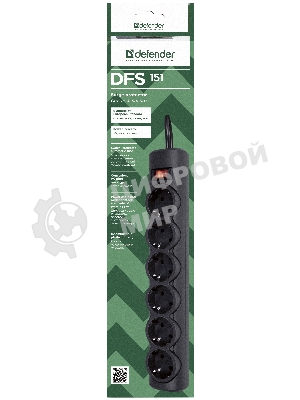 Сетевой фильтр Defender DFS 151 1.8 m, 6 розеток, черный