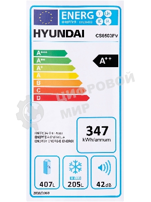Холодильник Hyundai CS6503FV нержавеющая сталь двухкамерный 407/205л морозилка сбоку, No Frost, Side by Side