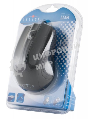 Мышь проводная Oklick 225M черный, 1200 dpi, USB, кнопки - 3