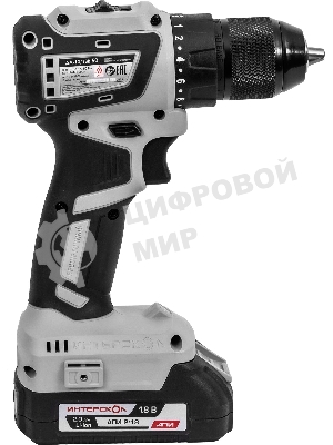 Дрель-шуруповерт ИНТЕРСКОЛ ДА-13/18В 50 КОМБИ, 18 В, 2 Ач, 50 Нм, бесщеточный