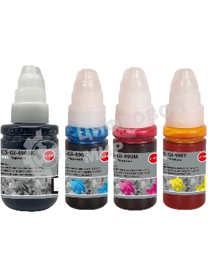 Чернила Cactus CS-GI-490SET (1х135 мл, 3х70 мл) голубой/пурпурный/желтый/черный набор 4x345мл для Canon PIXMA G1400/G1410/G1411/G2400/G2410/G2411/G3400/G3410/G3411/G4400/G4410/G4411