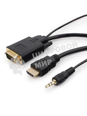 Кабель HDMI->VGA Cablexpert A-HDMI-VGA-03-5M, 19M/15M + 3.5Jack, медь, позол.разъемы, 5м, черный, пакет