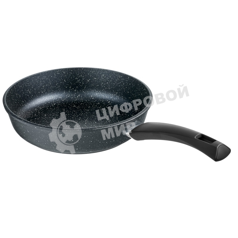 Сковорода Великие Реки Жар-24КП литая, классическая каменная, черное, покрытое дно, прямые борта, ручка soft-touch 24 см