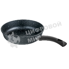 Сковорода Великие Реки Жар-24КП литая, классическая каменная, черное, покрытое дно, прямые борта, ручка soft-touch 24 см