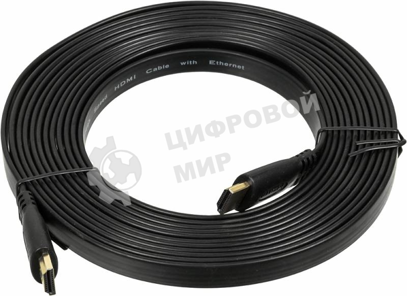 Кабель аудио-видео High Speed ver.1.4 Flat HDMI (m)/HDMI (m) 5м. позолоченные контакты черный