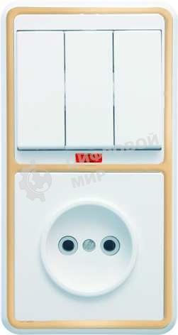 Блок Кунцево-Электро БКВР-212 Бэлла (3-кл. выкл. с инд. + розетка) зол.