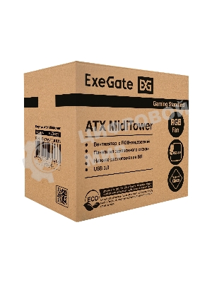 Компьютерный корпус Miditower ExeGate EVO-9211-800NPX (ATX, БП 800NPX с вент. 12см, с окном, 2хUSB+1хUSB3.0, HD аудио, черный, 1 вент. с RGb подсветкой)